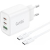 Foneng ��������� �������� ������� �������� �� ������ ����� Usb A & 2xUsb C Gan 65W & ������� Usb C �� Usb C 1m ����� - (GaN10-EU)