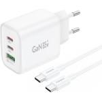 Foneng ��������� �������� ������� �������� �� ������ ����� Usb A & 2xUsb C Gan 65W & ������� Usb C �� Usb C 1m ����� - (GaN10-EU)