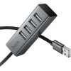 Hoco Hub Usb 4-in-1 USB2.0 �� 4xUSB2.0 480MBps 5V/3A Metal Gray 1.2m - (HB1A)