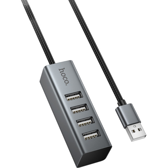 Hoco Hub Usb 4-in-1 USB2.0 �� 4xUSB2.0 480MBps 5V/3A Metal Gray 1.2m - (HB1A)