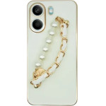 Vivid Silicone Case Pearl Chain Holder Redmi Note 13 5G White/Gold - (CS-Fshn HLD-2403010)