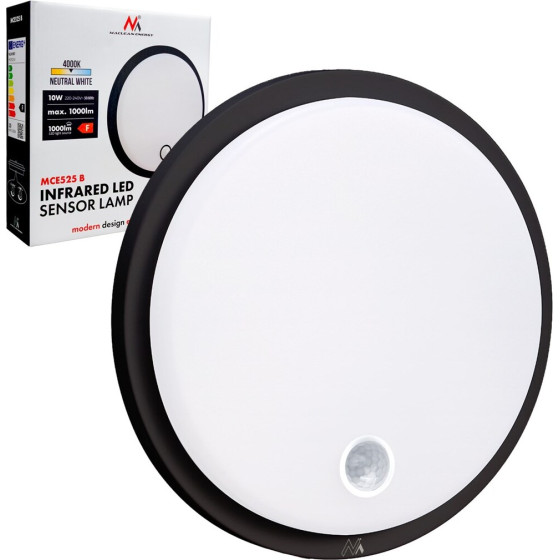 Maclean Led Lamp With Motion sensor, Pir sensor, black, 10W, IP65, 1000lm, Neutral color, - (MCE525 B)