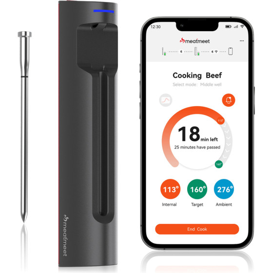 Metapen Kitchen Thermometer With Bluetooth/Wifi App For Grill, Oven, Smoker - Gray ME-BOX02 - (Meatmeet S Pro)