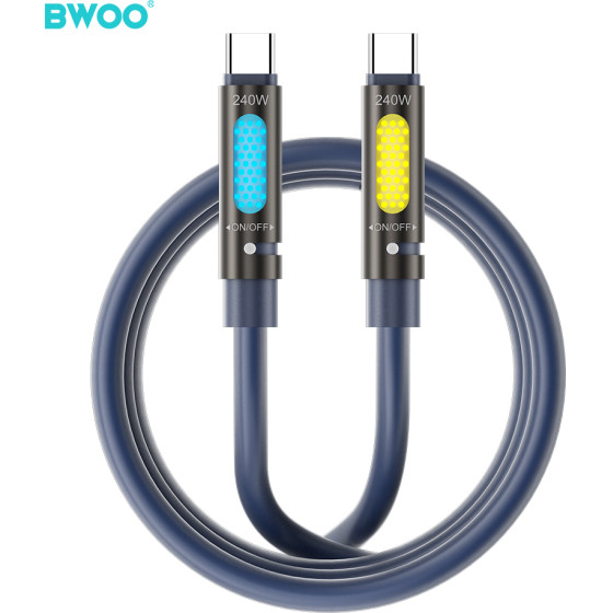 BWOO 240W Type C To Type C Data Scented Cable With Rgb Lighting Black X325C-C