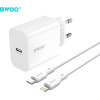 BWOO Wall Charger CDA233 Pd 20W 1x USB-C With USB-C - Lightning Cable white