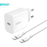 BWOO Wall Charger CDA233 Pd 20W 1x USB-C With USB-C - USB-C Cable white