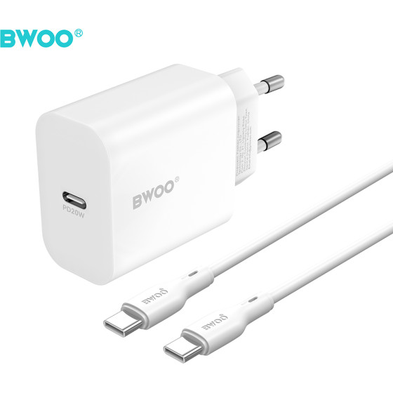 BWOO Wall Charger CDA233 Pd 20W 1x USB-C With USB-C - USB-C Cable white
