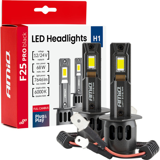 AMiO - ��������� Led F25 Pro Black Edition H1 68W 12-24V Full Can Bus �� ����������� 7646lm �� ����� ����� 6000K ��� ��������� ���������� & ������� - ��� 2 ���. (04717/AM) - (04717)