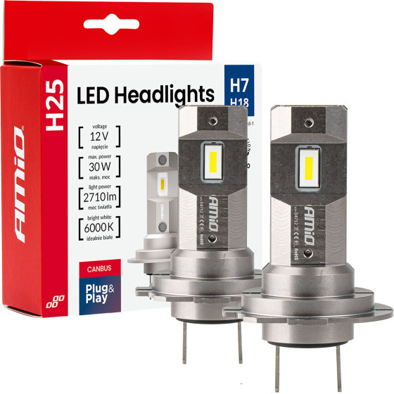 AMiO - ��������� Led ����� ������ ����� H7/H18 ���� PX26d/PY26d-1 ���� ����������� 12V �������� 30W (2710lm) Series H25 Canbus 6000K ��� ��������� ���������� - 2 ���. (04712/AM) - (04712)