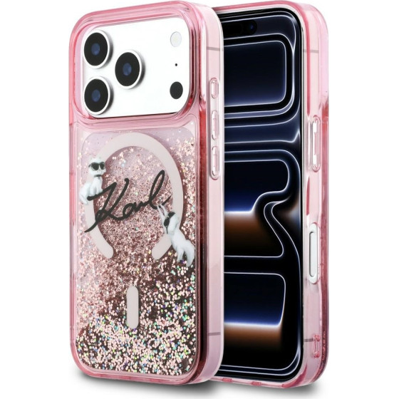 Karl Lagerfeld Case Liquid Glitter Karl Script Logo Magsafe For Iphone 17 Pro Max Pink - (KLHMP17X6LKSCAMP)