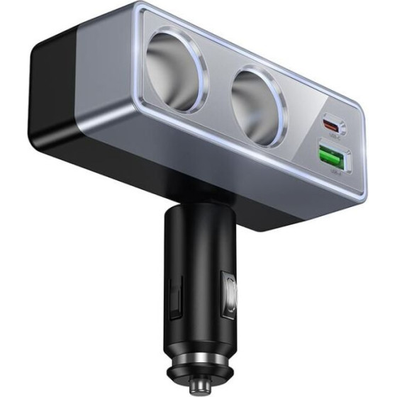 Hoco Car Charger 1xUsb A + 1xUsb C+2x Cigarette Lighter Ports Pd QC3.0 Max 240W/24V Z65B black