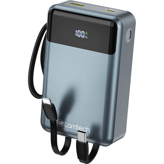 Lamtech PD65W Powerbank 20000MAh With TYPE-C And Lightning BUILT-In Cables QC3.0 - (LAM980824)