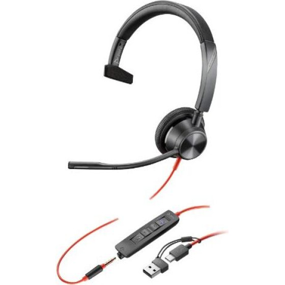 HP - Inc Poly Blackwire 3315 Monaural Microsoft Teams Certified USB-C Headset + 3.5mm Plug +USB-C/A Adapter - (8X218AA)
