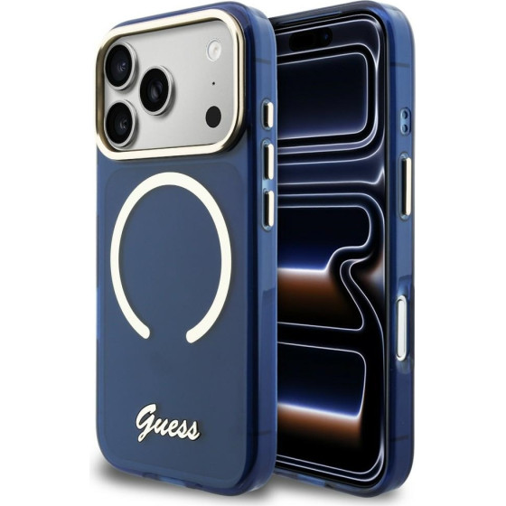 Guess case Iml Script Metal Magsafe Do Iphone 17 Pro Max blue - (GUHMP17X5HTCSMSB)