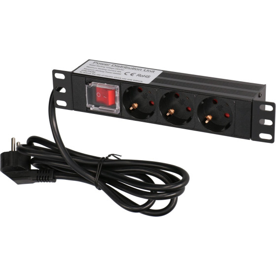EXTRALINK 10'' 1U 3 Socket Eu Type Power Pdu With Switch Pdu 3-Eu - (EX.28839)