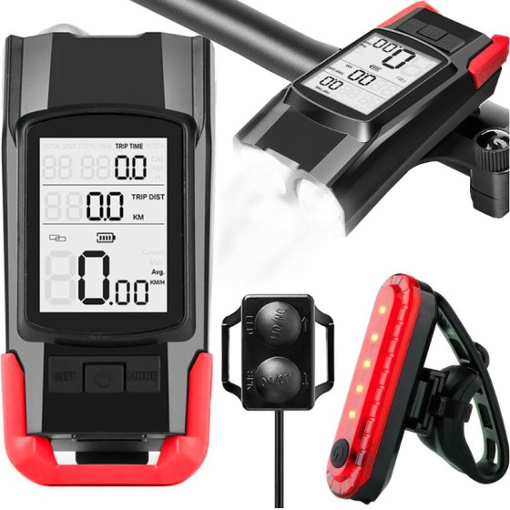 EXTRALINK Bicycle Light Set With Speedometer + Rear Light - (EX.26484)