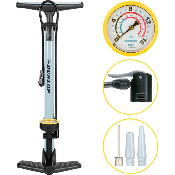 Dunlop - Floor Pump For bikes, balls, Mattresses With Pressure Gauge (Blue) - (871125257378)