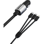Dudao 3in1 Usb Car Charger 3,4 A built-In Cable Lightning / Usb Type C / Micro Usb Black (R5PRon black) 6973687241087 - (Dudao R5PRon 3 In 1 Car Charger black)