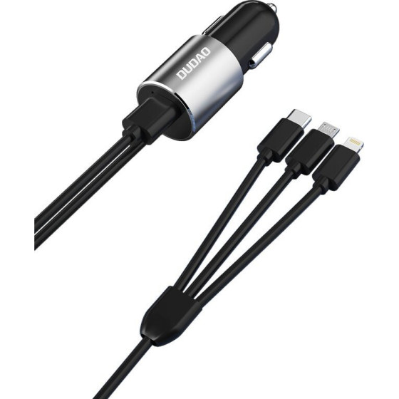 Dudao 3in1 Usb Car Charger 3,4 A built-In Cable Lightning / Usb Type C / Micro Usb Black (R5PRon black) 6973687241087 - (Dudao R5PRon 3 In 1 Car Charger black)