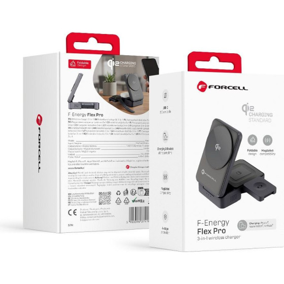 Wireless charger Forcell F-Energy 3in1 Flex Pro Qi2 compatible with MagSafe (F-05) silver