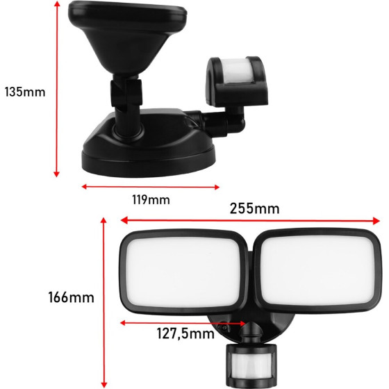Maclean Led Wall lamp, With Pir sensor, 20W, 1500lm, IP65, Neutral White 4000K, black, - (MCE524 B)