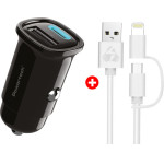 Powertech ��������� ����������� �� ������� Mfi Usb �� Micro USB/Lightning Usb & USB-C, 30W, �����/����� - (BNDL-0206)