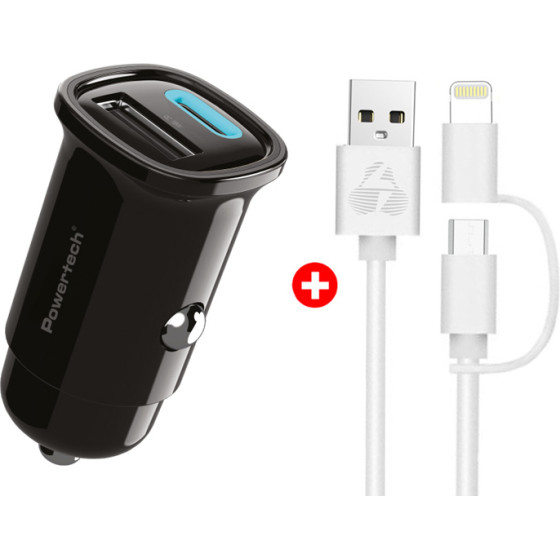 Powertech ��������� ����������� �� ������� Mfi Usb �� Micro USB/Lightning Usb & USB-C, 30W, �����/����� - (BNDL-0206)