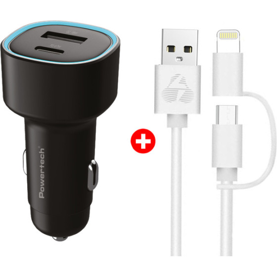 Powertech ��������� ����������� �� ������� Mfi Usb �� Micro USB/Lightning Usb & USB-C, 85W, �����/����� - (BNDL-0207)