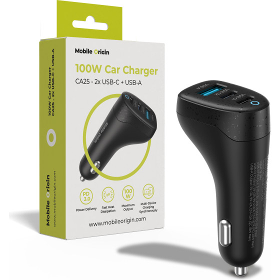 Mobile Origin 100W Car Charger CA25 - 2x USB-C + USB-A - (MO-100WCCH-CA25)