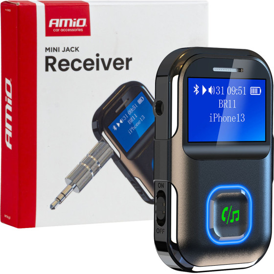 Amio - Bluetooth ������ (Receiver) BTR-03 ��� �������� �������� ���� �� ������� Mini Jack 3.5mm ��� ����� LCD - 1 ���. (04659/AM) - (04659)