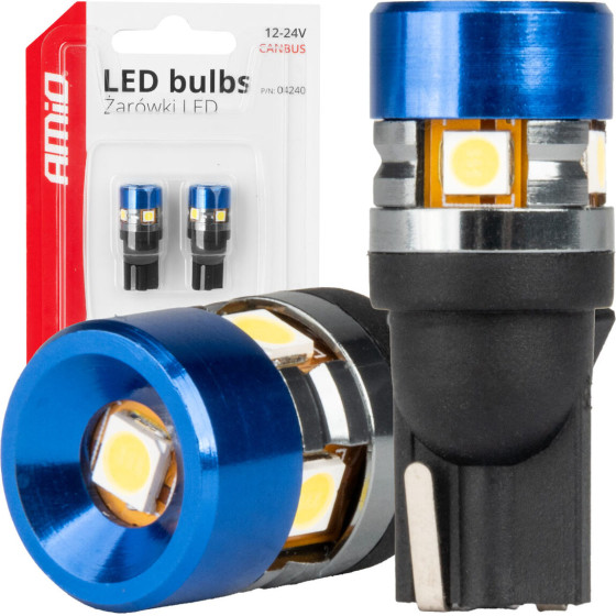 Amio - ������ LED T10 W5W ���� ����������� 12/24V �� 5xSMD 3030 Can-bus ����� ��� 5.500K (�� ����� ����-�����) ��� ��������� ���������� ��� ������� - 2 ���. (04240/AM) - (04240)