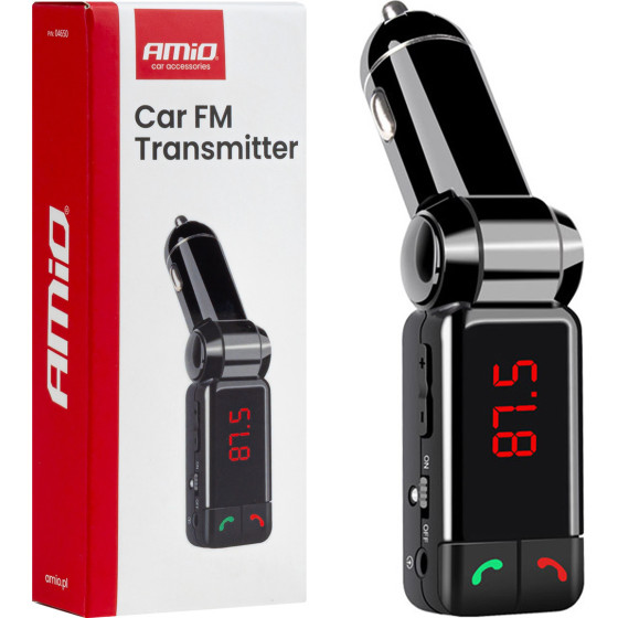 Amio - FM Transmitter �������� ����� FMT03 ���� ����������� 12-24V �� 2xUSB Type-A ��� Bluetooth ��� ��������� ���������� ��� ������� - 1 ���. (04650/AM) - (04650)