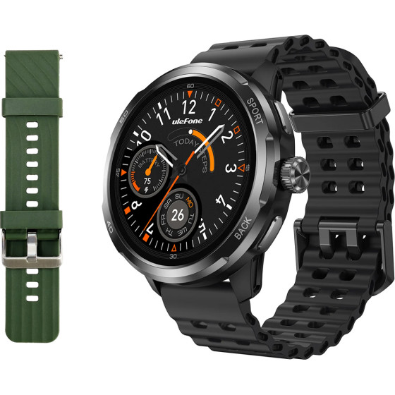 ULEFONE smartwatch Armor Watch Pro, 2x ��������, heart rate, 1.50'' AMOLED, GPS, 5 ���/IP68/IP69K/MIL-STD-810H, ����� - (ARMORWATCHPRO-BK)