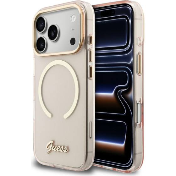 Guess Etui IML Script Metal MagSafe do iPhone 17 Pro Max rozowy - (GUHMP17X5HTCSMSP)