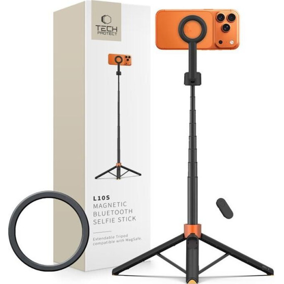 Tech-Protect L10S Magsafe Bluetooth Selfie Stick Tripod BLACK/ORANGE