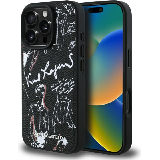 Karl Lagerfeld Grained Pattern & Logo Magsafe Case For Iphone 16 Pro Max - Black - (KF002892-0)