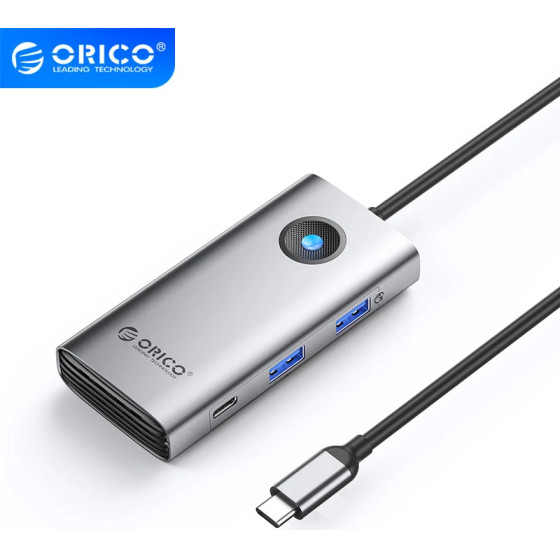 Orico Docking Station Type-C - HDMI x 1, USB-C x 1, USB3.0 x 2, USB-C PD100W x 1, LAN x 1 (1Gbps) - (PW11-6PCR-GY-EP)