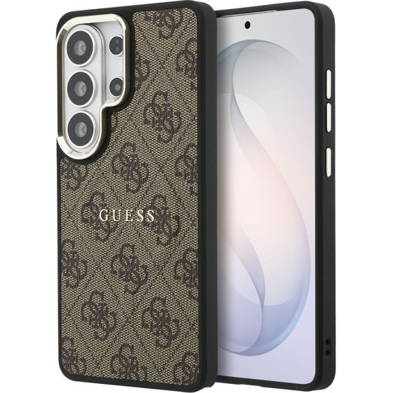 Guess Pu Leather 4G Gold Frame Magnetic Case For Samsung Galaxy S26 Ultra Brown - (GUHMS26LP4MSEGCW)