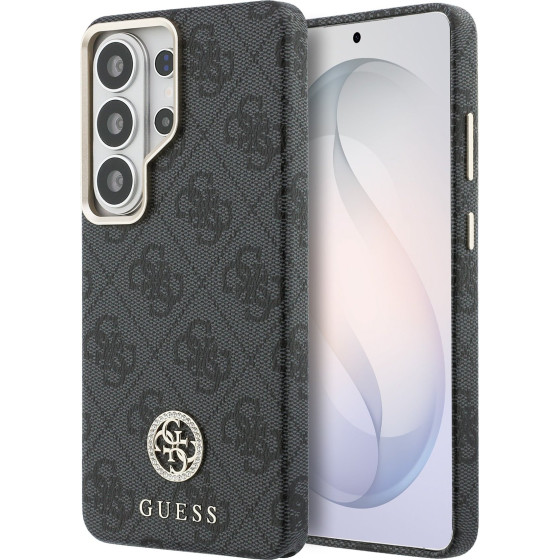 Guess Pu Leather 4G Strass Logo Gold Frame Magnetic Case For Samsung Galaxy S26 Ultra Black - (GUHMS26LP4GRMDEK)