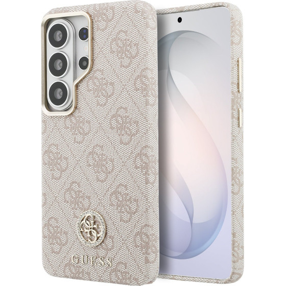 Guess Pu Leather 4G Strass Logo Gold Frame Magnetic Case For Samsung Galaxy S26 Ultra Pink - (GUHMS26LP4GRMDEP)