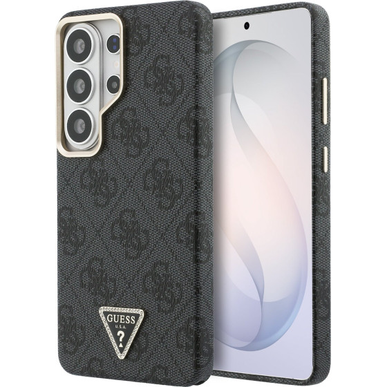 Guess Pu Leather 4G Strass Triangle Logo Gold Frame Magnetic Case For Samsung Galaxy S26 Ultra Black - (GUHMS26LP4GTDGMK)