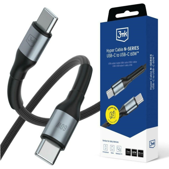 3MK Accessories - Hyper Cable N-Series C To C 3m Pd 3.0 Qc 3.0 20V/3A 60W Black
