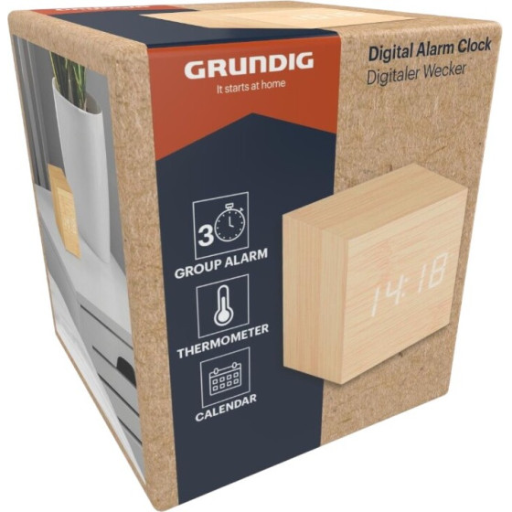 Grundig - Digital Led Alarm Clock With Thermometer And Calendar (Light Brown) - (8711252336756_LBROWN)