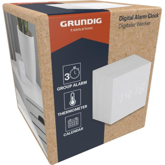 Grundig - Digital Led Alarm Clock With Thermometer And Calendar (White) - (8711252336756_WHITE)