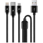 ttec AlumiCable Trio Charge/Data Cable Type-C Lightning Micro USB 100cm Black - (2DK39S)