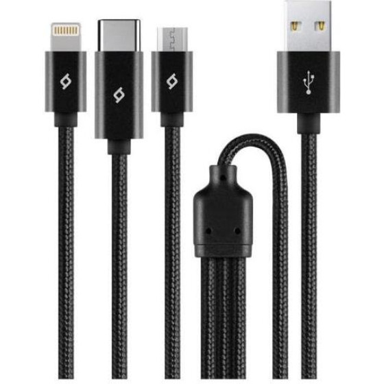 ttec AlumiCable Trio Charge/Data Cable Type-C Lightning Micro USB 100cm Black - (2DK39S)
