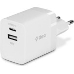ttec SmartCharger Duo 45W PD Travel Charger USB-C+USB-A White - (2SCP02B)