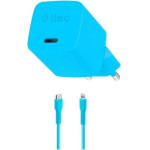 ttec SmartCharger GAN 20W PD Travel Fast Charger + USB-C - Lightning Cable 120cm Neon Blue - (2SCG20LNM)