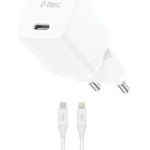 ttec SmartCharger GAN 20W PD Travel Fast Charger + USB-C - Lightning Cable 150cm White - (2SCG20LB)