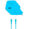 ttec SmartCharger GAN 20W PD Travel Fast Charger + USB-C - USB-C 3A Cable 120cm Neon Blue - (2SCG20CNM)